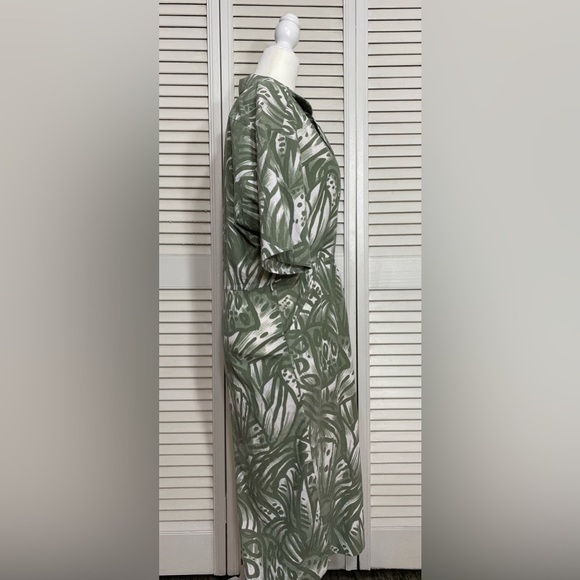 Size 9/10 Wild Dress Vintage 1980s Green White Floral Leaf Print Collared Dress - Picture 4 of 6